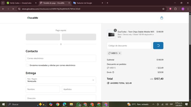 GlocalMe checkout page showing GlocalMe promo code box | Screenshot taken by SimplyCodes community member on Aug 3, 2025