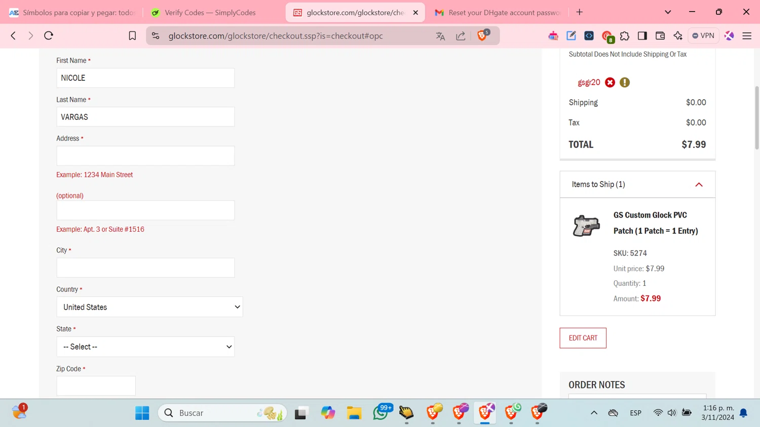 where to use Glock Store promo code box