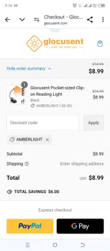 AMBERLIGHT coupon verification screenshot