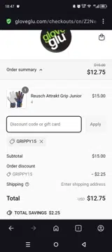 Grippy15 coupon verification screenshot