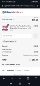 Welcome10 coupon verification screenshot
