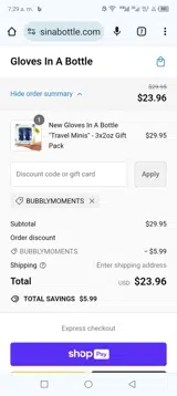 Bubblymoments coupon verification screenshot