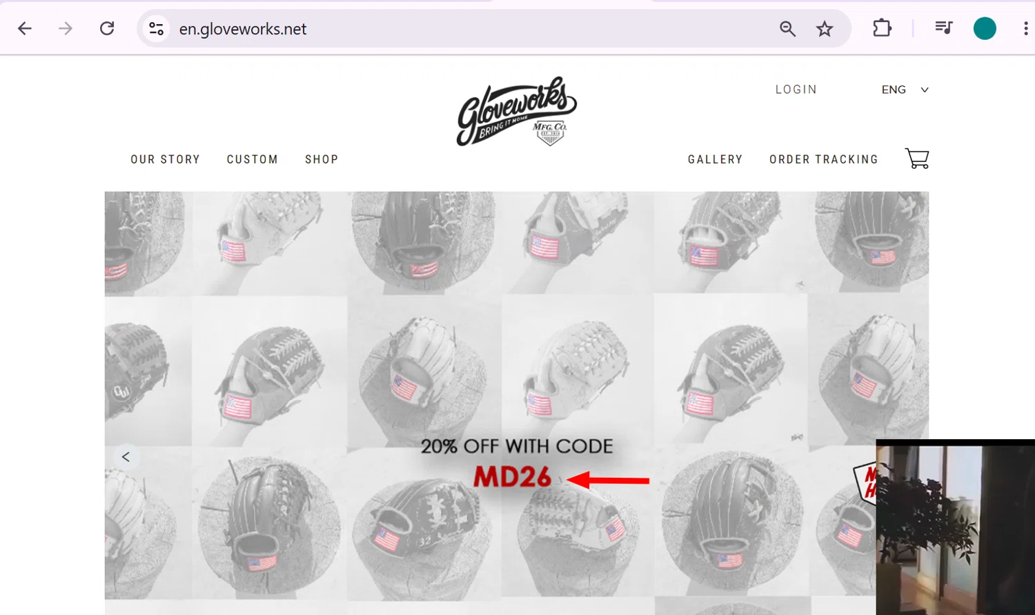 Gloveworks promo code screenshot showing code MD26 applied at Gloveworks checkout page. Uploaded by SimplyCodes community member anosesmith on May 24, 2026