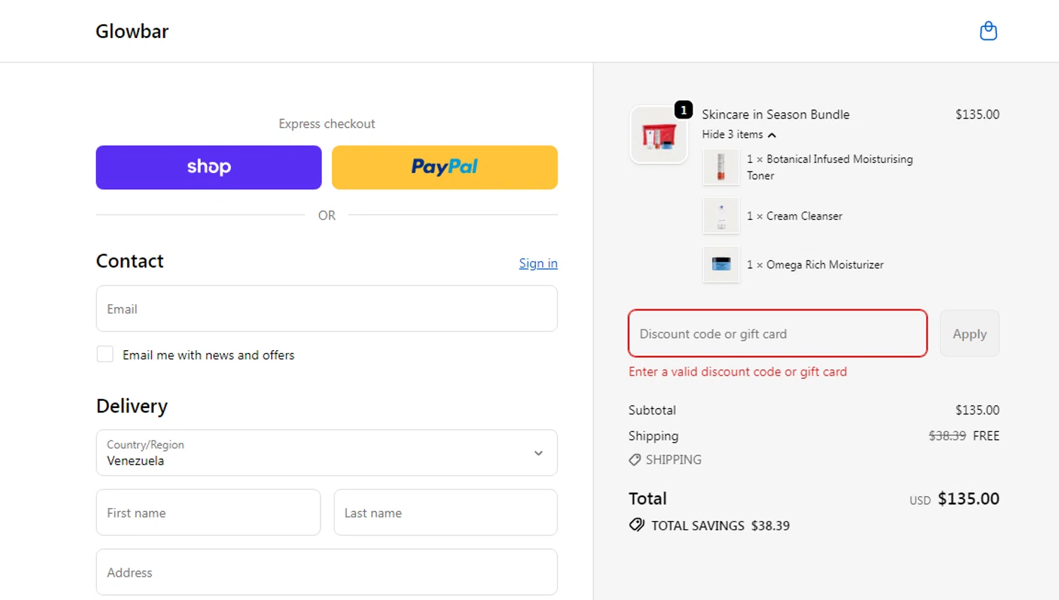 Glowbar promo code screenshot showing code SAVE10FIRST applied at Glowbar checkout page. Uploaded by SimplyCodes community member reinelysmalave on Jan 6, 2026