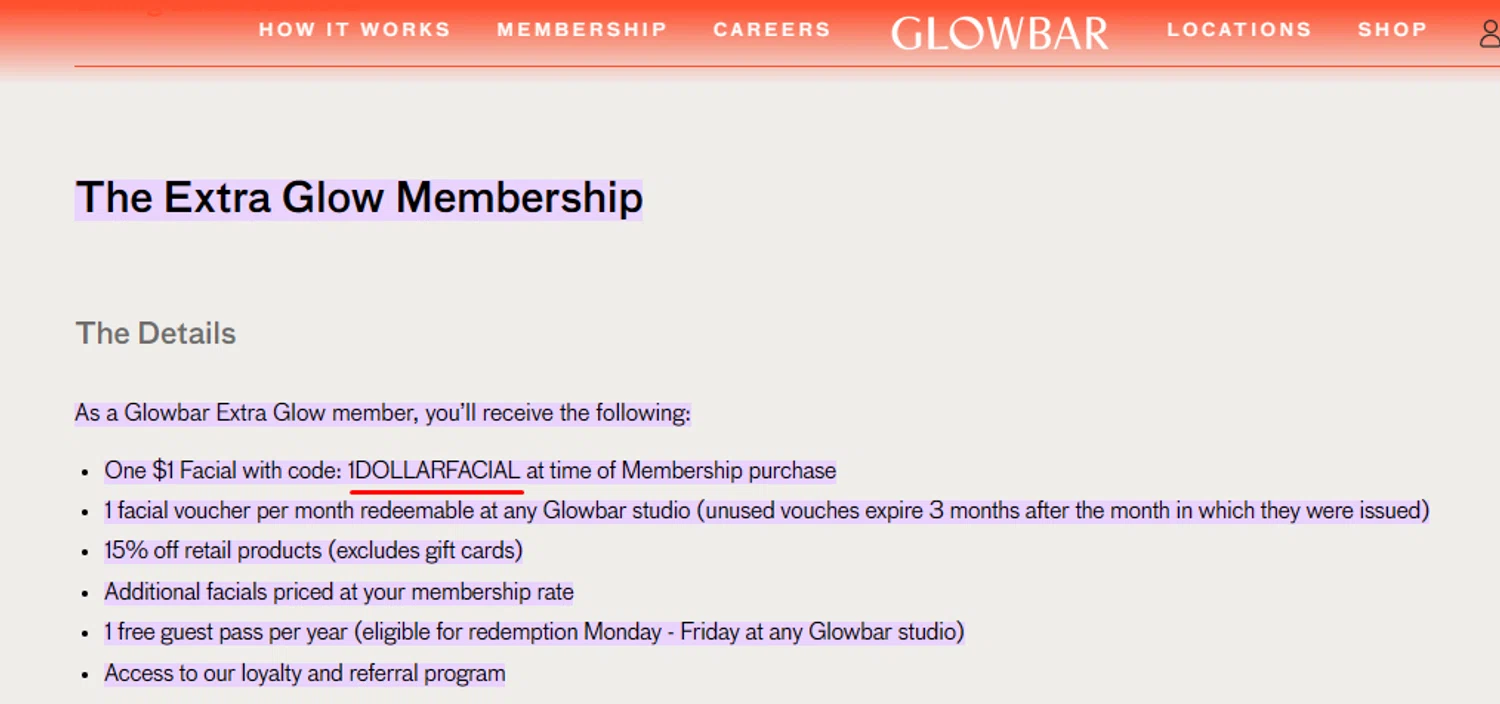 Glowbar promo code screenshot showing code 1DOLLARFACIAL applied at Glowbar checkout page. Uploaded by SimplyCodes community member Taeyang on Jan 14, 2026