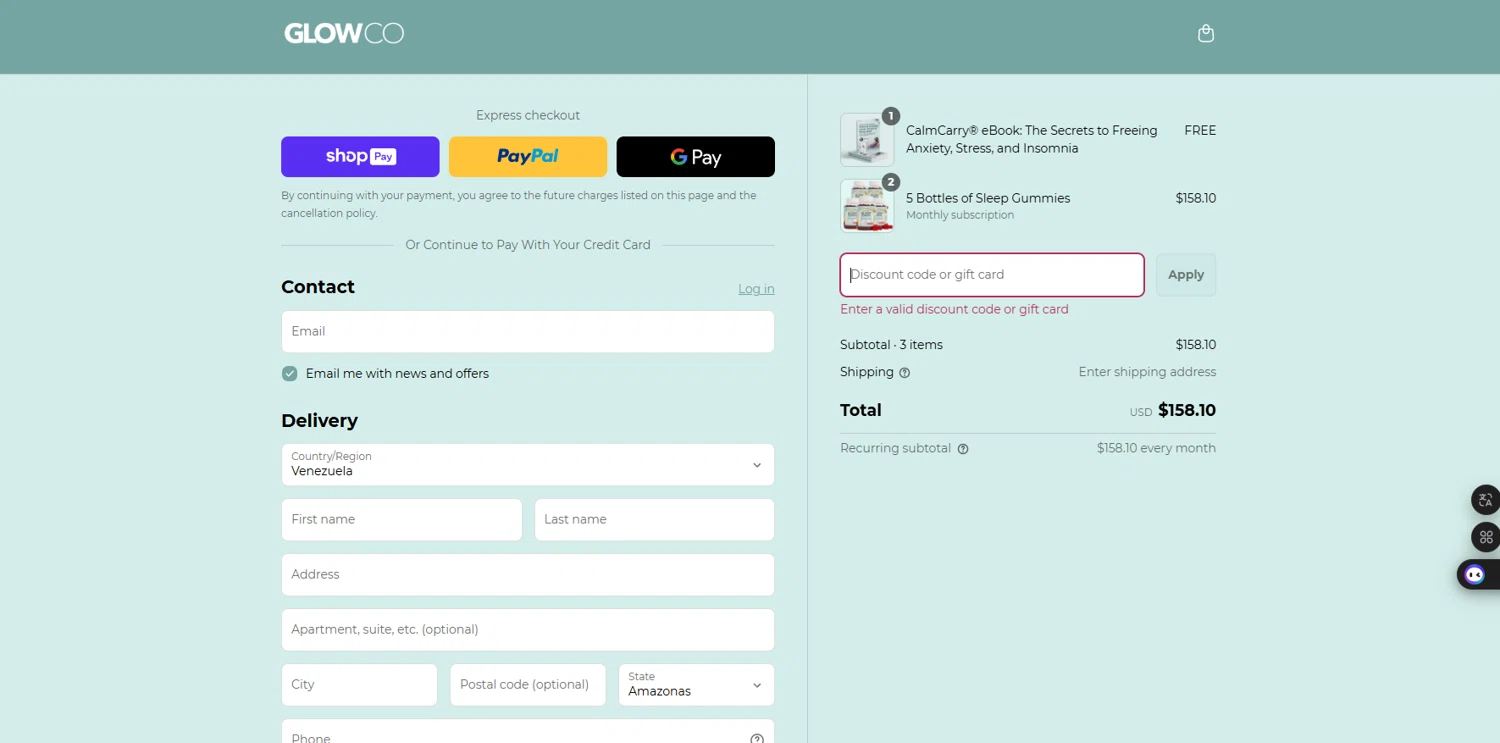 GlowCo discount code screenshot showing code SIMPLYCODES applied at GlowCo checkout page. Uploaded by SimplyCodes community member ShieldDefender6010 on Jun 7, 2025