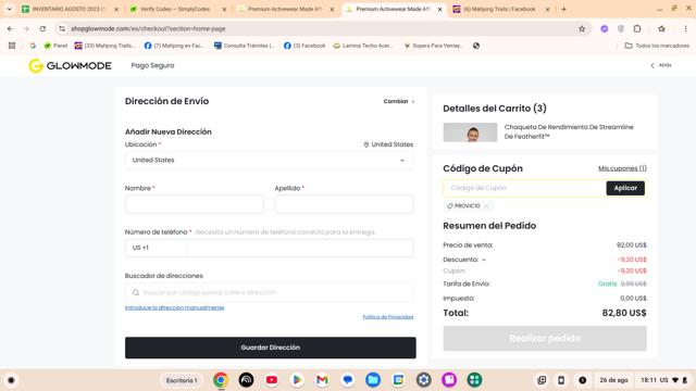 GLOWMODE checkout page showing GLOWMODE discount code box | Screenshot taken by SimplyCodes community member on Aug 26, 2025