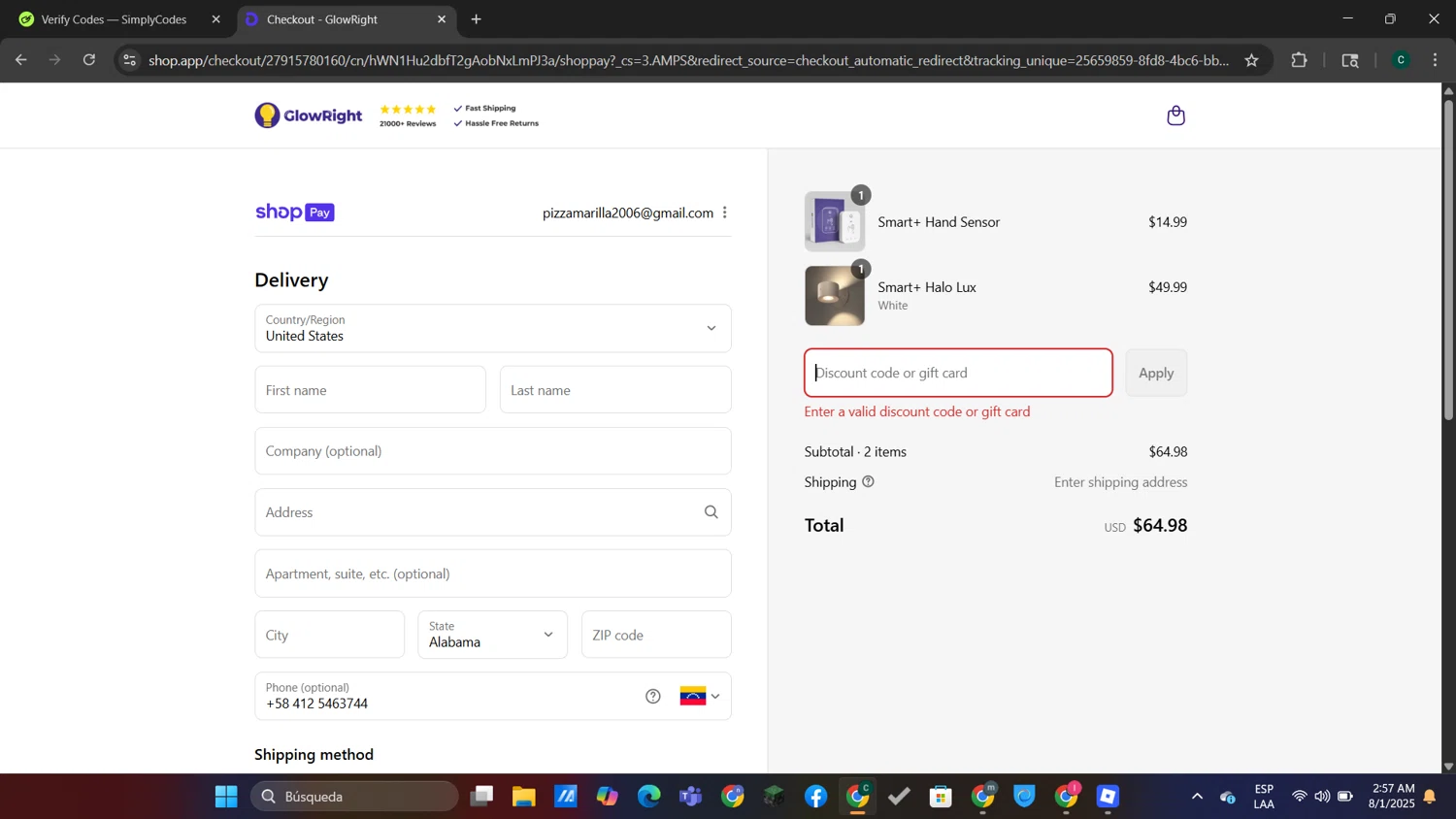 GlowRight discount code screenshot showing code 10SCHOOL applied at GlowRight checkout page. Uploaded by SimplyCodes community member neygoot on Aug 1, 2025