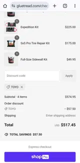 TOYO coupon verification screenshot