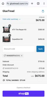 Wandertaco10 coupon verification screenshot