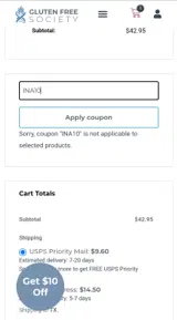 Gluten Free Society coupon verification screenshot