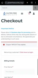 Gluten Free Society coupon verification screenshot