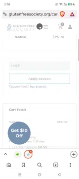 Gluten Free Society coupon verification screenshot