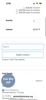Gluten Free Society coupon verification screenshot