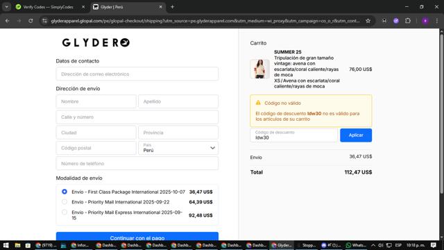 Glyder Apparel checkout page showing Glyder Apparel coupon code box | Screenshot taken by SimplyCodes community member on Sep 9, 2025