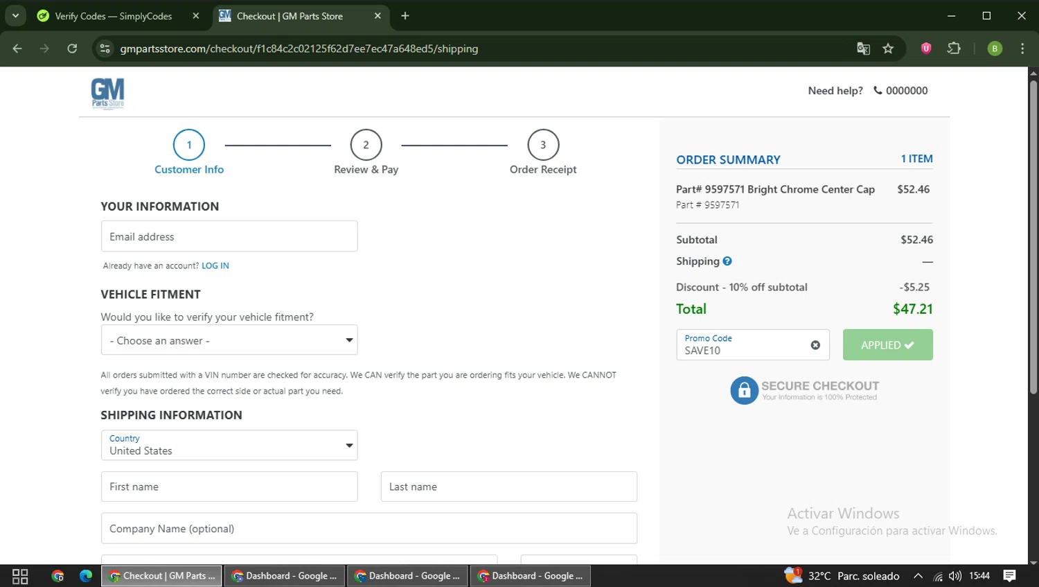 GM Parts Store checkout page showing GM Parts Store promo code box | Screenshot taken by SimplyCodes community member on Feb 23, 2026