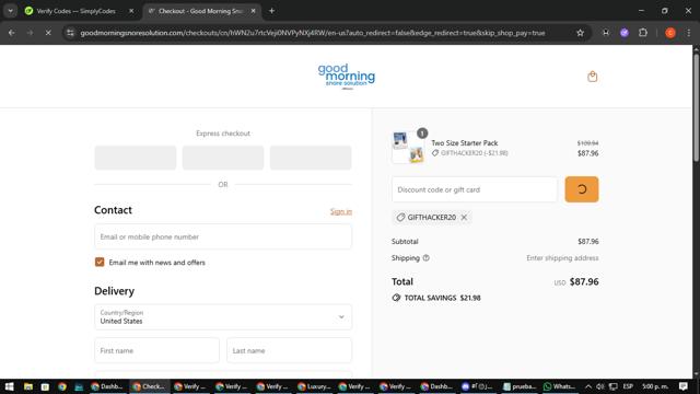 Good Morning Snore Solution checkout page showing Good Morning Snore Solution coupon code box | Screenshot taken by SimplyCodes community member on Sep 12, 2025