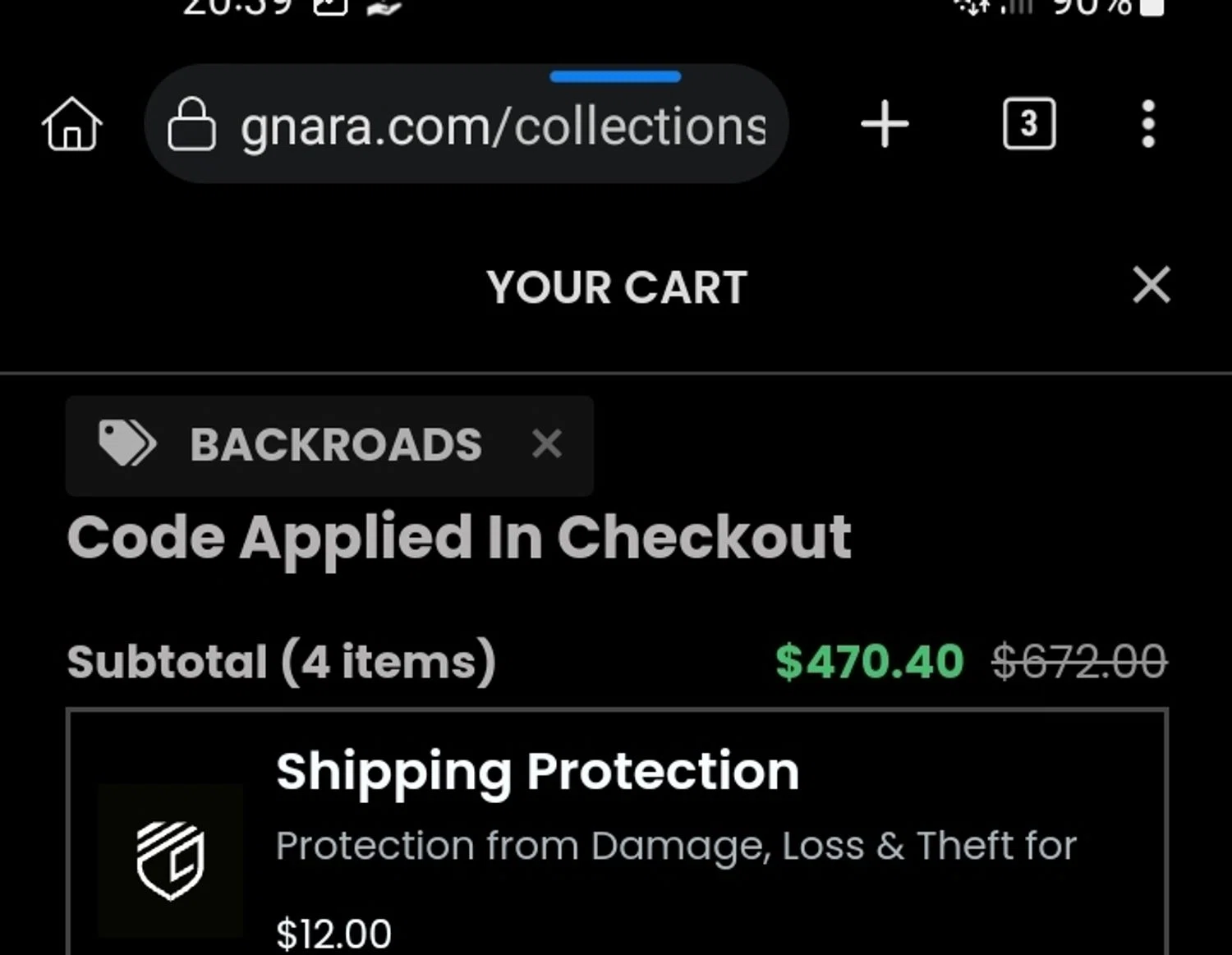 Gnara discount code screenshot showing code BACKROADS applied at Gnara checkout page. Uploaded by SimplyCodes community member Sukuna_ on Jul 24, 2025