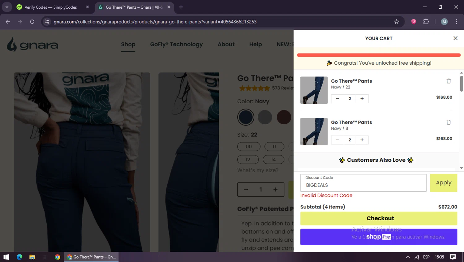 Gnara discount code screenshot showing code BIGDEALS applied at Gnara checkout page. Uploaded by SimplyCodes community member maraxo on Oct 11, 2025