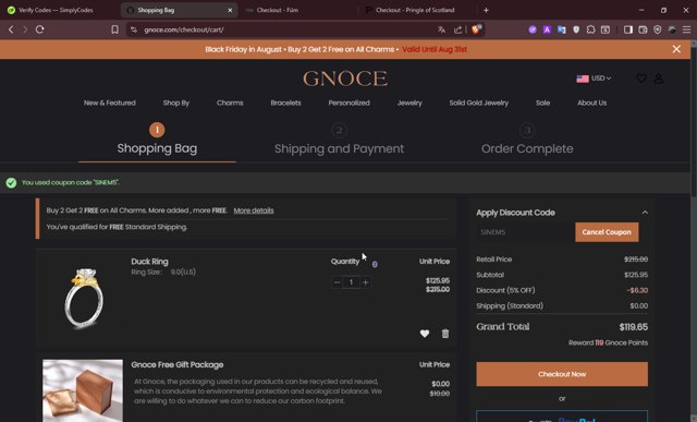 Gnoce checkout page showing Gnoce discount code box | Screenshot taken by SimplyCodes community member on Aug 31, 2025
