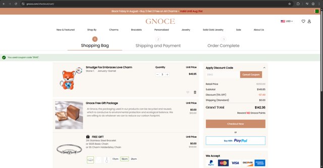 Gnoce checkout page showing Gnoce discount code box | Screenshot taken by SimplyCodes community member on Aug 31, 2025