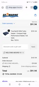 WELCOME-ABOARD-10 coupon verification screenshot