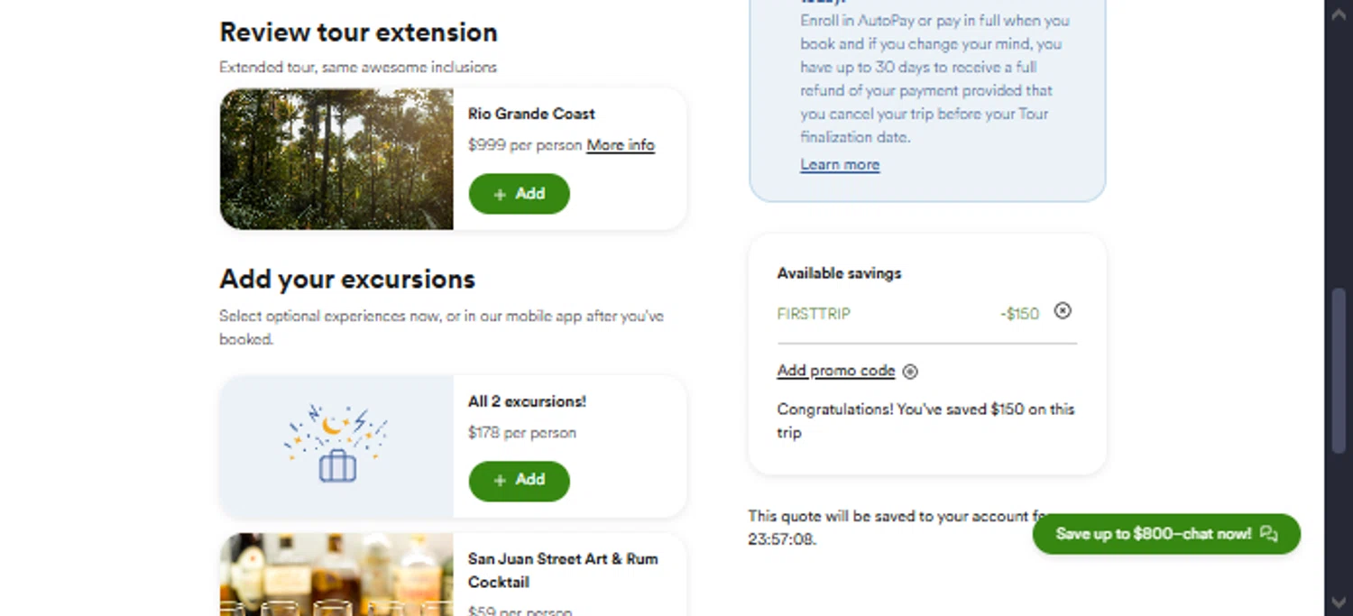 Go Ahead Tours promo code screenshot showing code FIRSTTRIP applied at Go Ahead Tours checkout page. Uploaded by SimplyCodes community member TraxoGamer on Oct 26, 2025