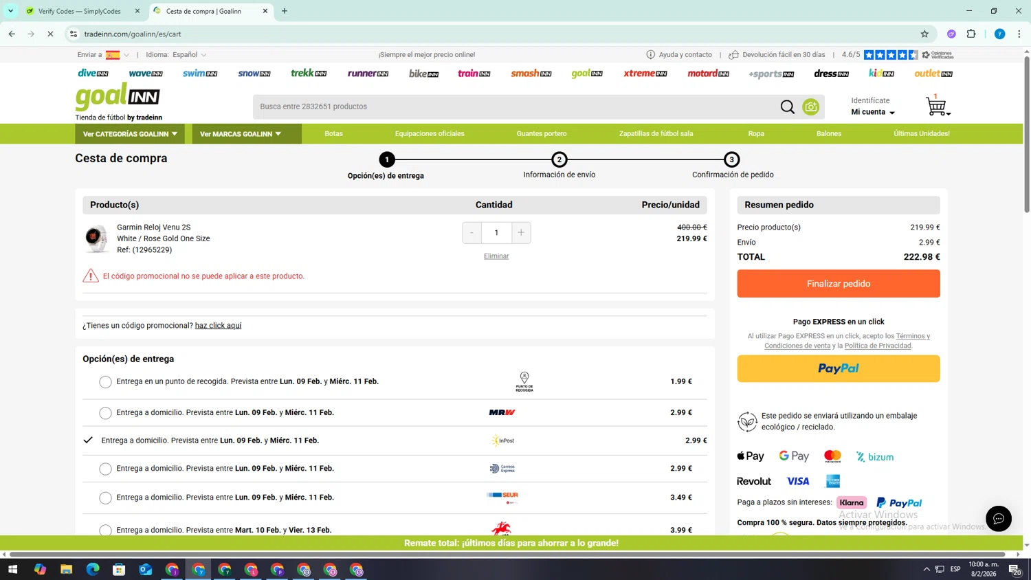 Goalinn promo code screenshot showing code R15NN applied at Goalinn checkout page. Uploaded by SimplyCodes community member TokenSaver1205 on Feb 8, 2026