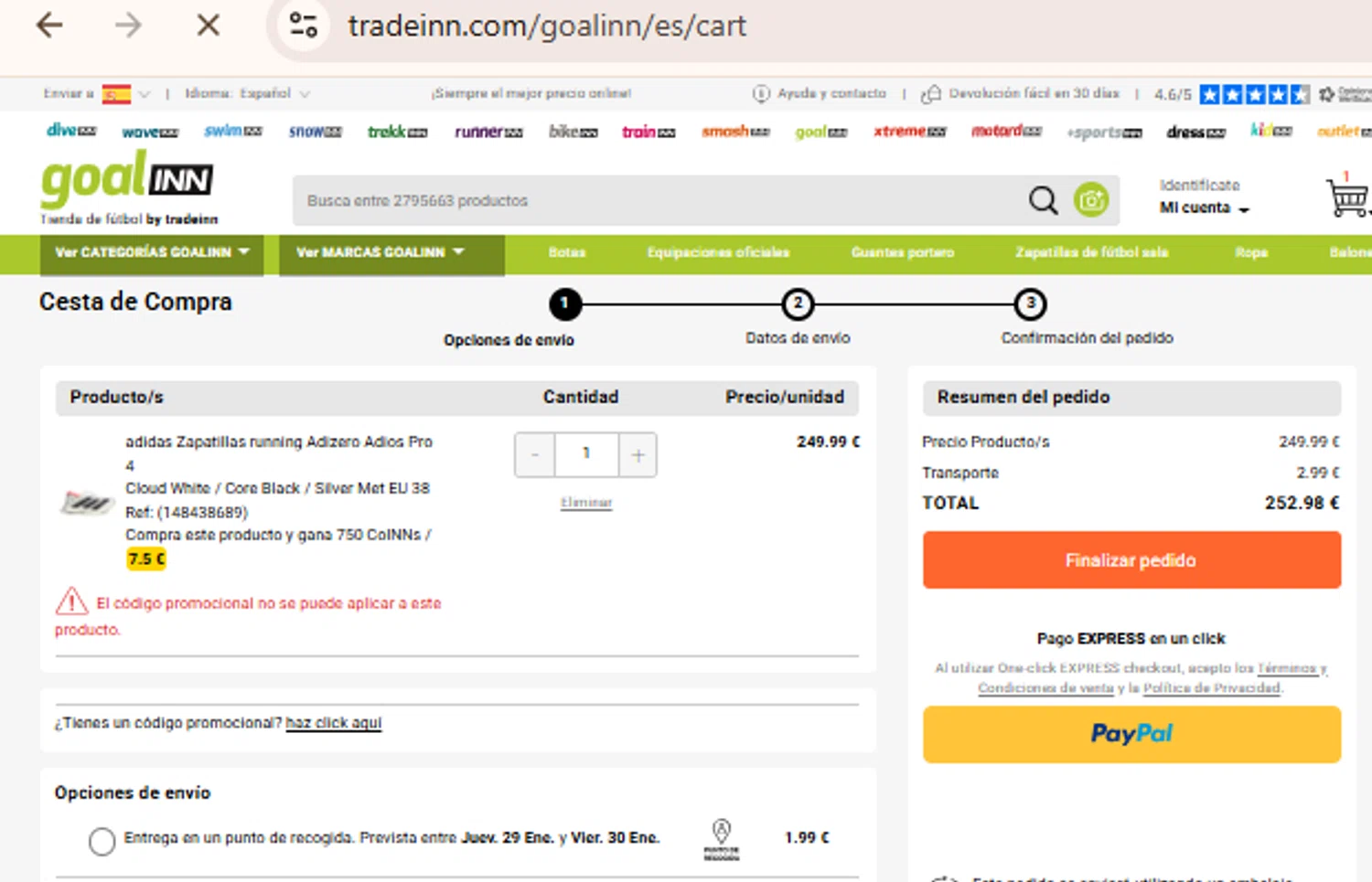 Goalinn checkout page showing Goalinn promo code box | Screenshot taken by SimplyCodes community member on Jan 28, 2026