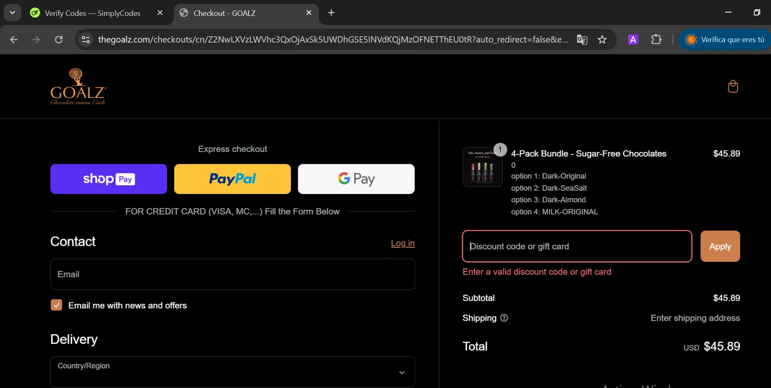 Goalz discount code screenshot showing code BUY5GET1 applied at Goalz checkout page. Uploaded by SimplyCodes community member CashElite5536 on Mar 8, 2025