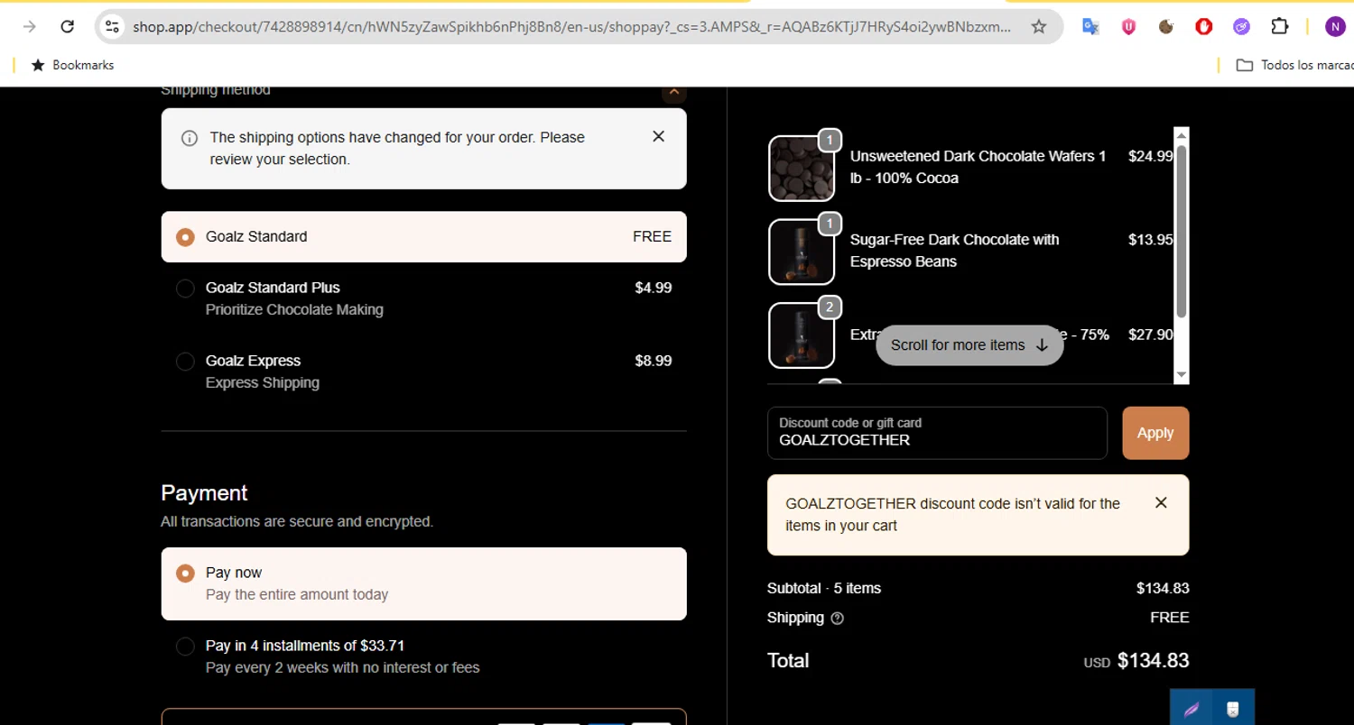 Goalz discount code screenshot showing code GOALZTOGETHER applied at Goalz checkout page. Uploaded by SimplyCodes community member CleverCurator2158 on Dec 3, 2025