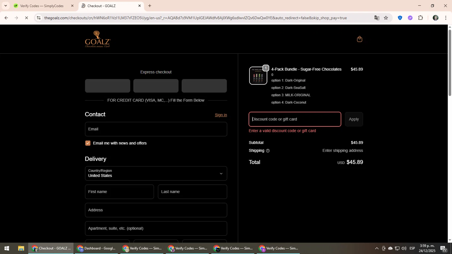 Goalz discount code screenshot showing code XMASGOALZ applied at Goalz checkout page. Uploaded by SimplyCodes community member CleverLynx6871 on Dec 24, 2025