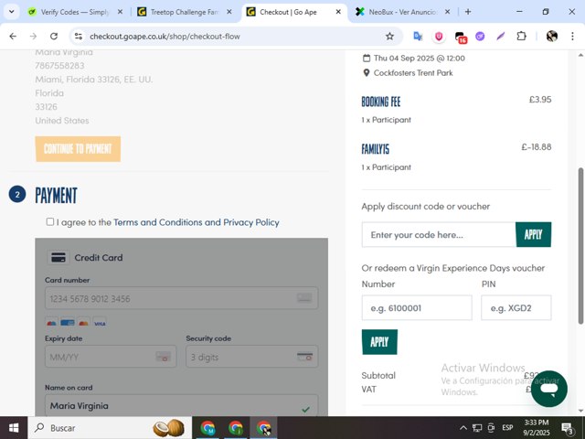 Go Ape checkout page showing Go Ape promo code box | Screenshot taken by SimplyCodes community member on Sep 2, 2025