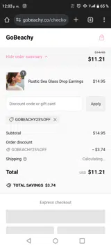 GoBeachy25%off coupon verification screenshot