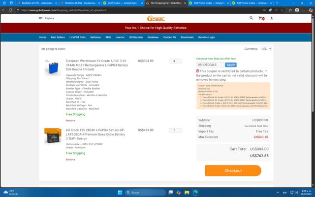 Gobel Power checkout page showing Gobel Power coupon code box | Screenshot taken by SimplyCodes community member on Jun 20, 2025