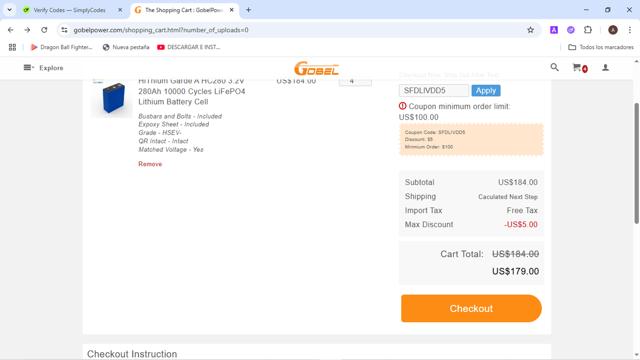 Gobel Power checkout page showing Gobel Power coupon code box | Screenshot taken by SimplyCodes community member on Jul 17, 2025