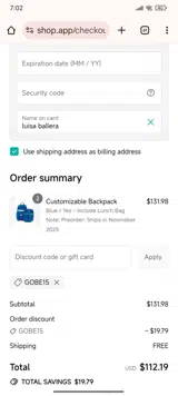 GOBE15 coupon verification screenshot
