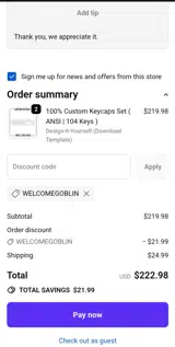 WELCOMEGOBLIN coupon verification screenshot