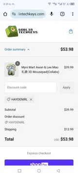 HAYDENIRL coupon verification screenshot