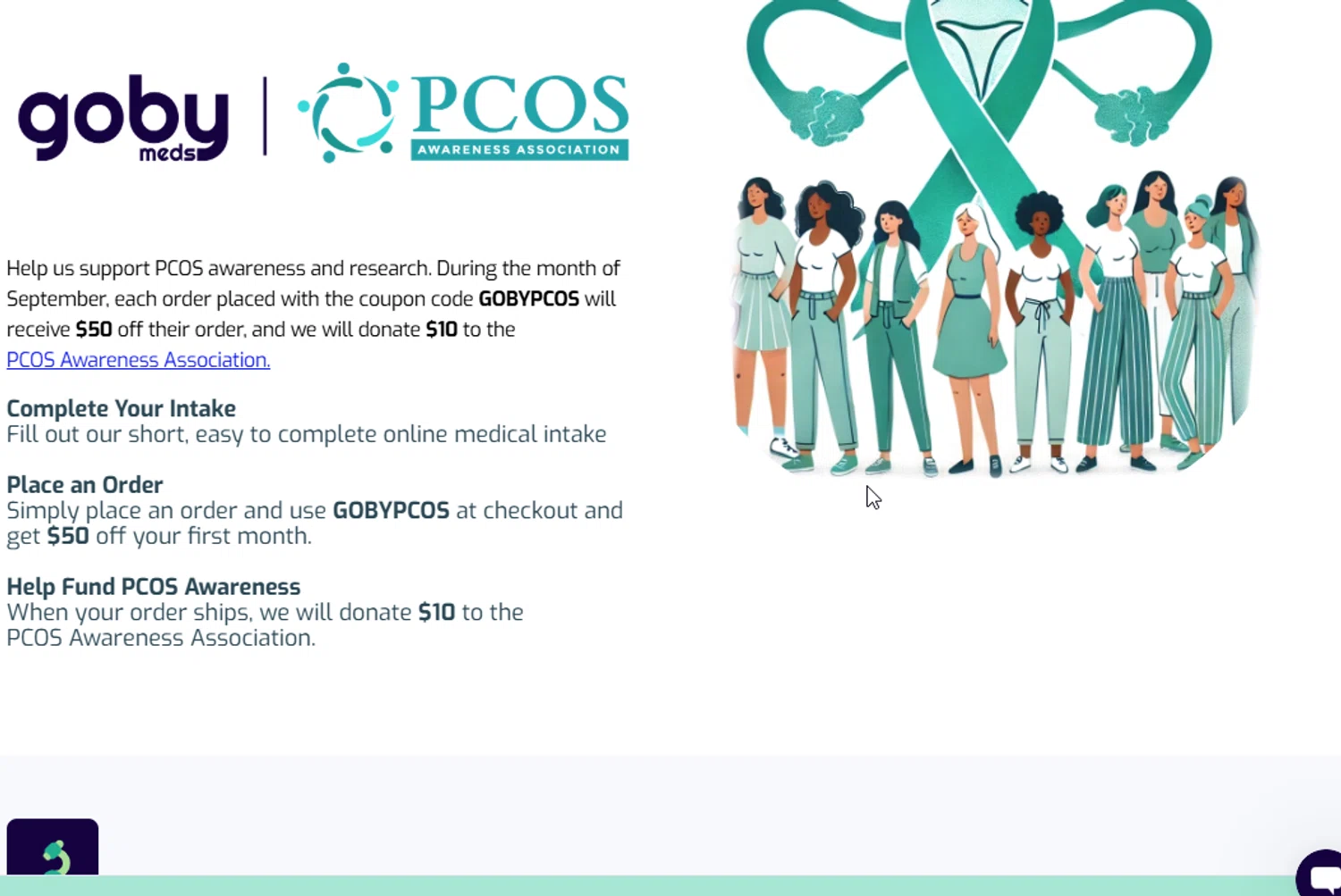GobyMeds discount code screenshot showing code GOBYPCOS applied at GobyMeds checkout page. Uploaded by SimplyCodes community member WonderW on Nov 5, 2025
