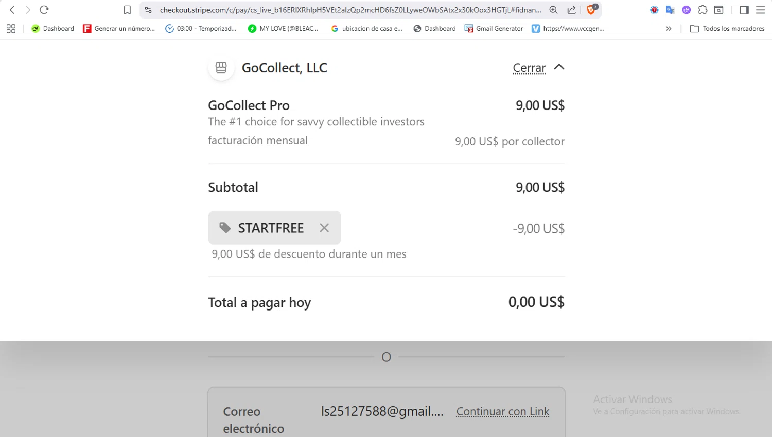 GoCollect coupon code screenshot showing code STARTFREE applied at GoCollect checkout page. Uploaded by SimplyCodes community member VoucherFalcon3942 on Feb 8, 2026