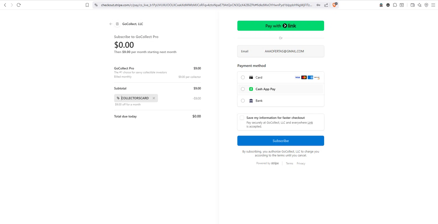 GoCollect coupon code screenshot showing code COLLECTORSCARD applied at GoCollect checkout page. Uploaded by SimplyCodes community member dayselis15 on Sep 22, 2025