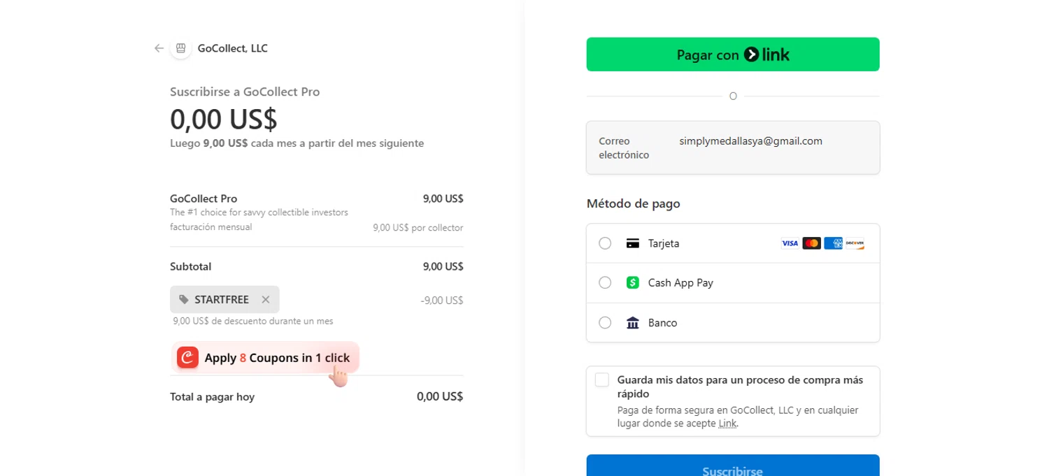 GoCollect coupon code screenshot showing code STARTFREE applied at GoCollect checkout page. Uploaded by SimplyCodes community member bettercallkim on Sep 22, 2025