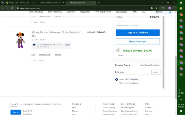 Go.com checkout page showing Go.com discount code box | Screenshot taken by SimplyCodes community member on Jul 27, 2024