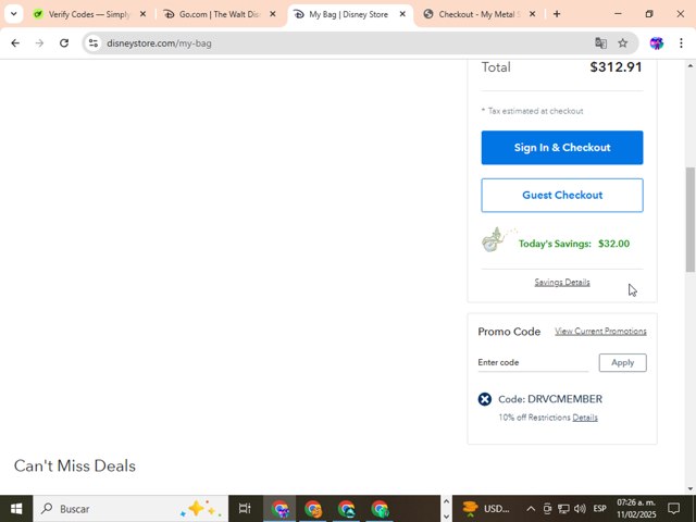 Go.com checkout page showing Go.com discount code box | Screenshot taken by SimplyCodes community member on Feb 11, 2025