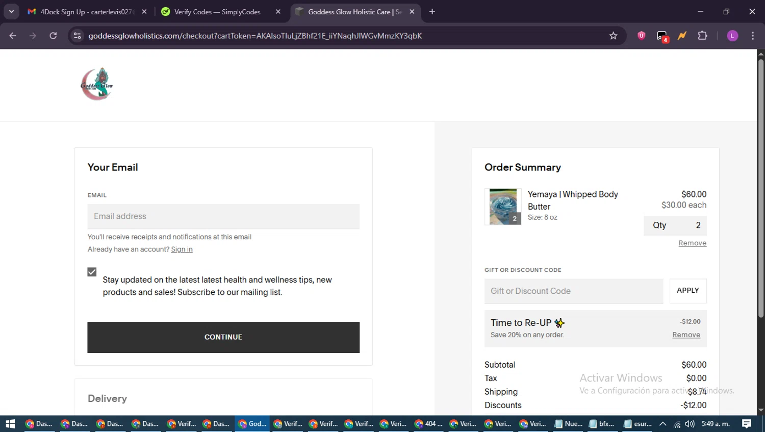 Goddess Glow Holistic checkout page showing Goddess Glow Holistic promo code box | Screenshot taken by SimplyCodes community member on Jun 8, 2025