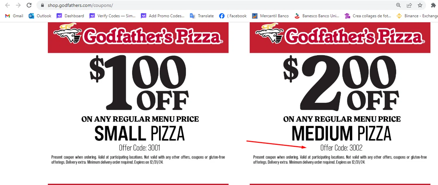 Godfather's Pizza Coupons - $2 Off | November 2024