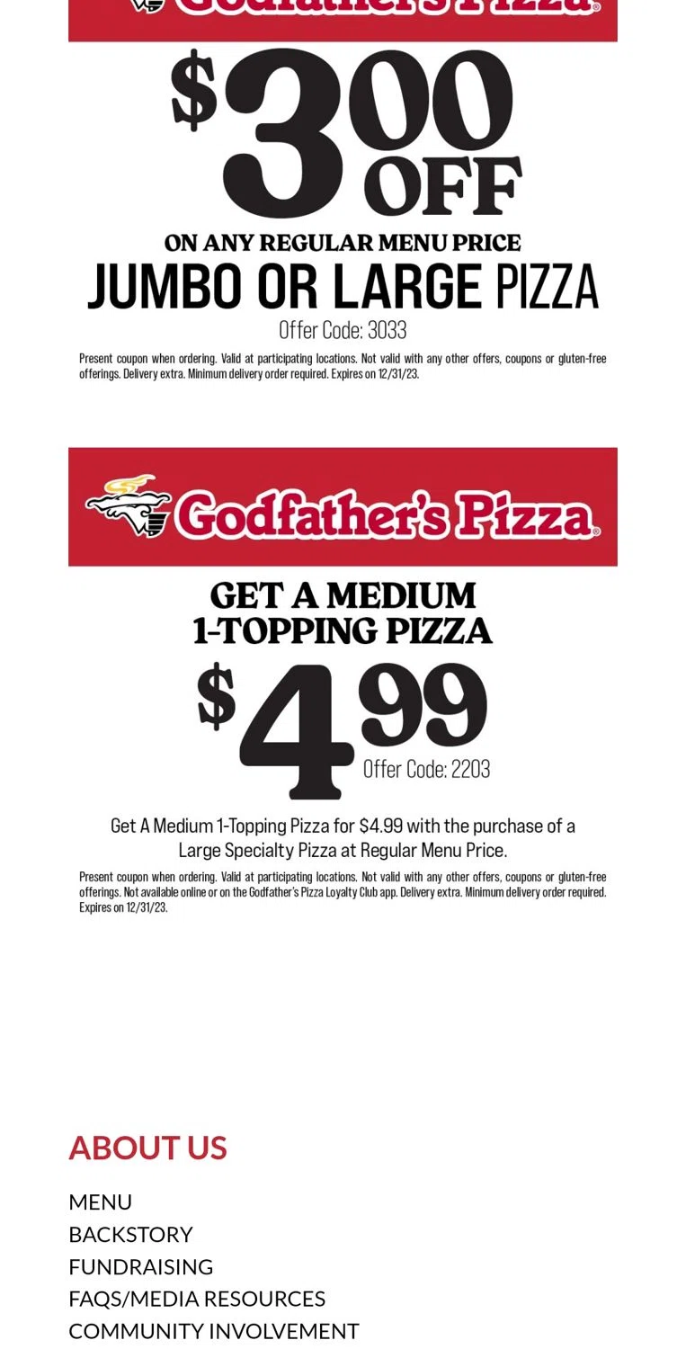 Godfather's Pizza Coupons 1 Off September 2024