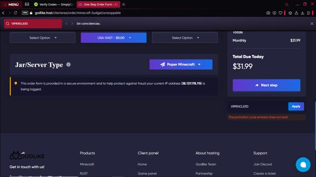 Godlike.Host checkout page showing Godlike.Host promo code box | Screenshot taken by SimplyCodes community member on Apr 2, 2025
