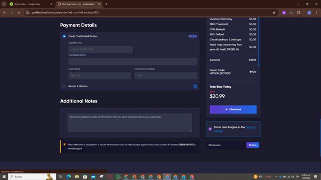 Godlike.Host checkout page showing Godlike.Host promo code box | Screenshot taken by SimplyCodes community member on Sep 4, 2024